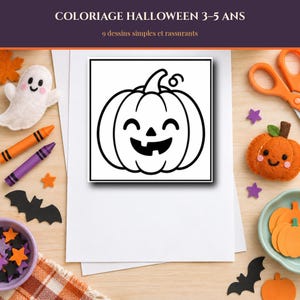 Halloween målarbilder för åldrarna 3-5 att skriva ut, 9 enkla och söta designer, pumpa, spöke, katt, PDF, A4 brev bild 1