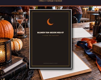 Teambuildingspellen voor Halloween 2026-2027 voor op het werk (printbaar), virtuele/hybride kantooractiviteiten voor 20-100 personen, handleiding voor de host, scoreformulieren (pdf)