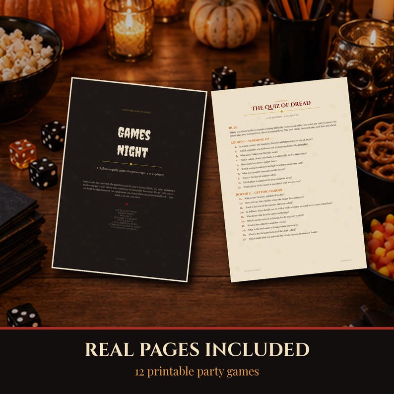 8 Halloween 2026 Party Games Printable for Adults, Quiz Bingo Charades Trivia, Halloween Game Bundle PDF, Instant Download, A4 + US Letter image 4