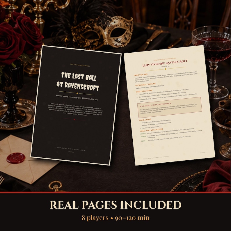 Printable Murder Mystery Game for 6-10 Players, Halloween 2026 Dinner Party Game, 1920s Manor Whodunit, Instant Download PDF, A4 + US Letter image 4