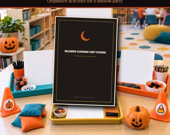Halloween 2026-2027 Classroom Party Stations Printable, 5 Independent 10 Minute Activities, Elementary School Rotation Games PDF