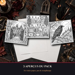 Halloween Coloring Pages for Ages 9-12 to Print, 9 Detailed Gothic Illustrations of a Raven Manor and Forest (PDF) image 2