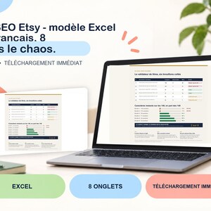Etsy SEO-kit - Excel-sjabloon in het Frans, 8 tabbladen, 320 zoekwoorden in vier talen, titelvalidator en tagbuilder