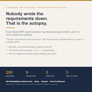 ERP Requirements Specification Template - Excel Spreadsheet with 200 Weighted Requirements