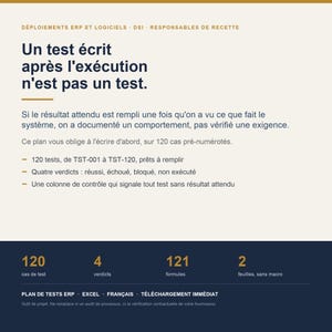 ERP Test Plan - Excel template, 120 acceptance tests with results and traceability