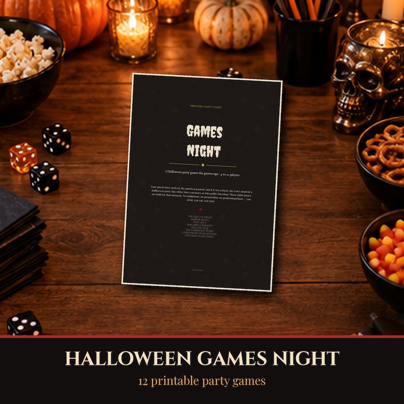 8 Halloween 2026 Party Games Printable for Adults, Quiz Bingo Charades Trivia, Halloween Game Bundle PDF, Instant Download, A4 + US Letter image 1