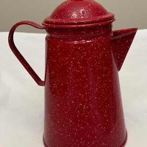 Cafetera de esmalte rojo moteado, percoladora, para estufa o fogata, VINTAGE