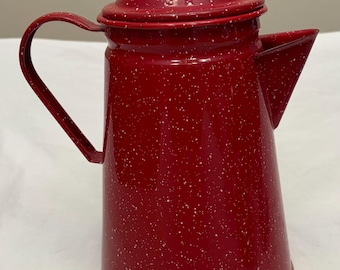 Cafetera de esmalte rojo moteado, percoladora, para estufa o fogata, VINTAGE