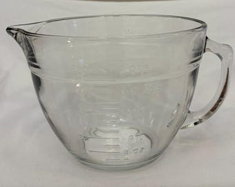 Tazón medidor de vidrio transparente Anchor Hocking con asa y pico vertedor, 2 cuartos de galón/8 tazas, VINTAGE