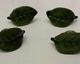Juego de 4 servilleteros de cerámica con forma de hoja verde, vintage, en excelente estado.