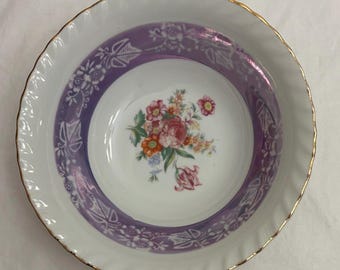 Westwood Purple/Gold Lusterware Serving Bowl Floral Design Scalloped Rim VINTAGE