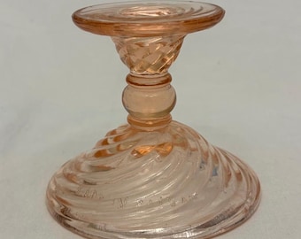 Portacandele in vetro rosa Depression Glass, affusolato, a spirale, 3,5 pollici, VINTAGE