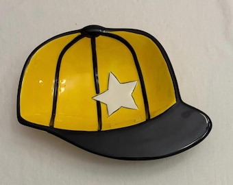 Clay Art Snack Dipping Appetizer Dish Baseball Cap Yellow & Black VINTAGE 2006