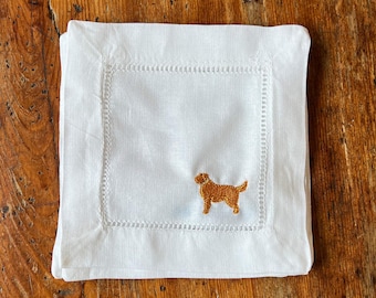 Custom Golden Retriever Embroidered Cocktail Napkins | Hostess Gifts | Wedding Gifts | Housewarming Gifts