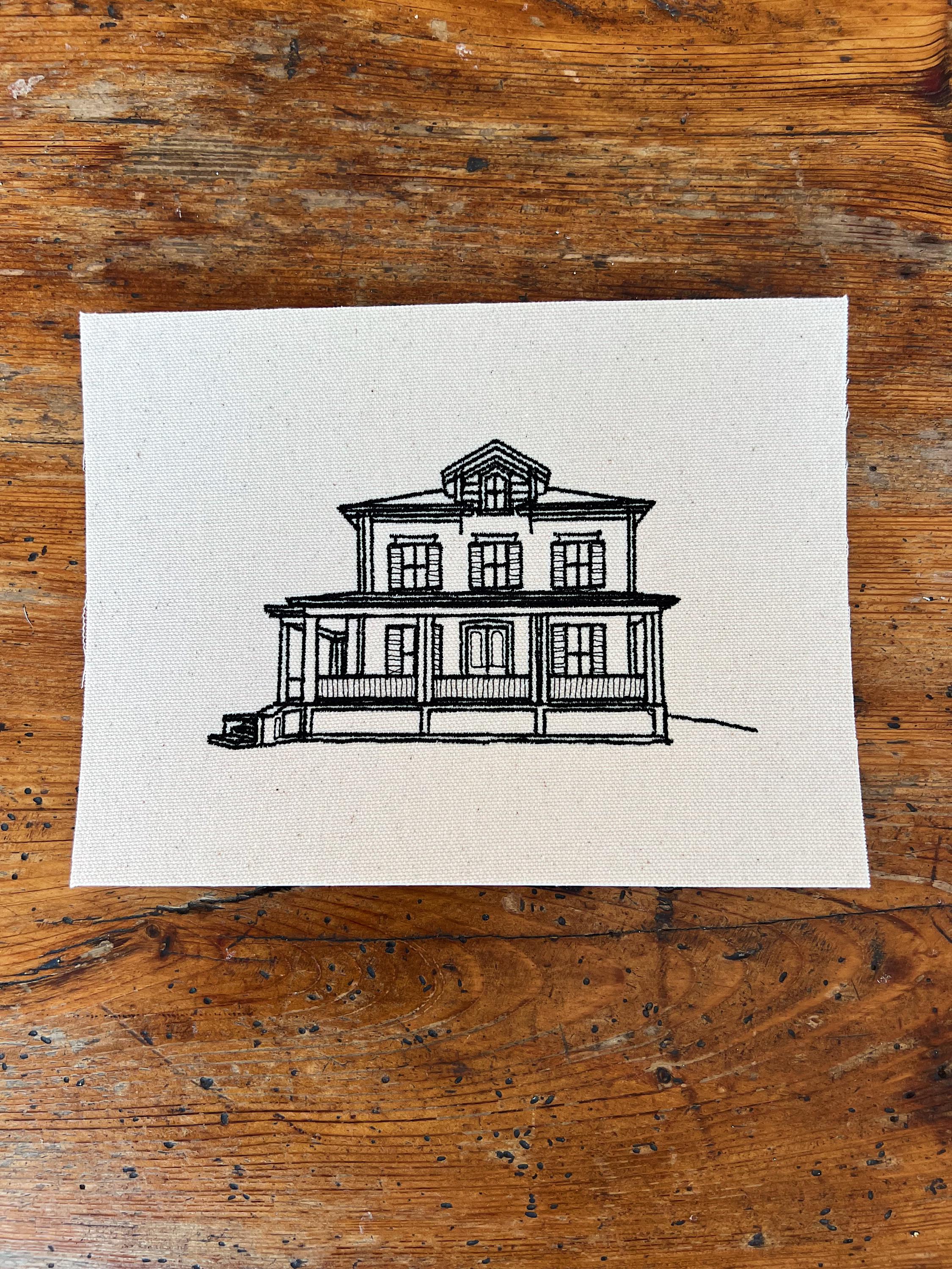 Custom Embroidered Home Portrait on Canvas | Personalized House ...
