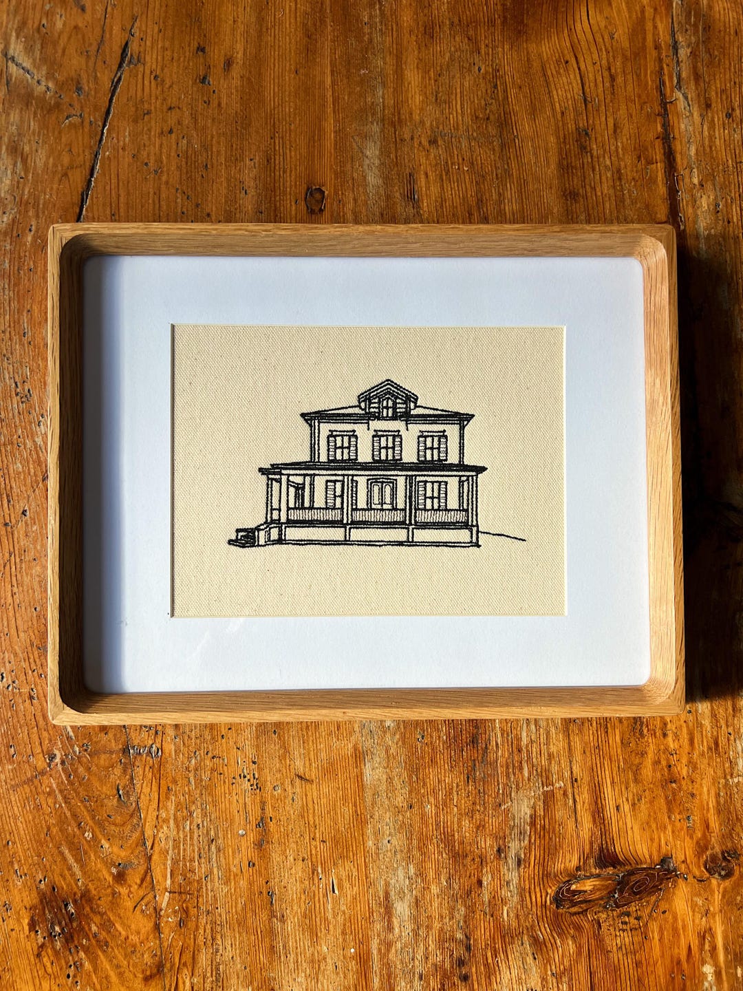 Custom Embroidered Home Portrait on Canvas | Personalized House Embroidery | Custom House Warming Gift | Embroidered Home Keepsake - White