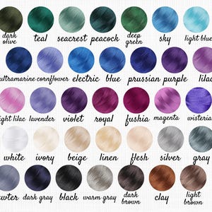 May include: A color chart featuring 30 circular color swatches, each labeled with a color name. Colors range from dark olive and teal to light brown and black. The number "2" is in the bottom right corner.