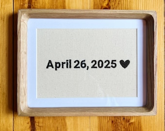 Custom Embroidered Date on Cotton Canvas | Personalized Anniversary Gift | Wedding Keepsake | Hand-Embroidered Special Date Art
