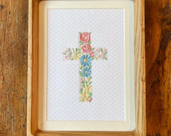Embroidered Floral Cross – Floral Embroidered Nursery Decor