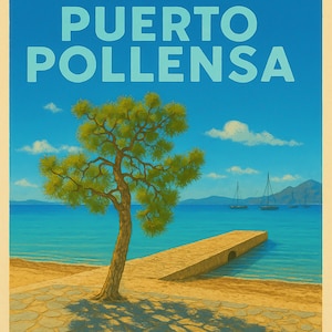 Puerto Pollensa Mallorca Vintage Style Poster Digital Download