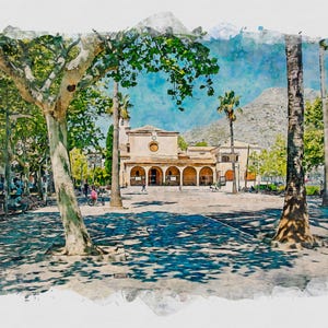 The Church In The Square Puerto Pollensa Mallorca Digital Print