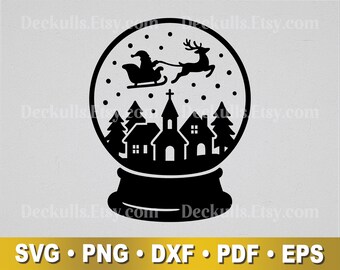 Christmas Snow Globe SVG | Santa Sleigh | Winter Village | Cut File, Design, Clip Art | Svg, Png, Eps, Dxf, Pdf Files | Silhouette, Cricut