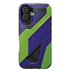 Könnte beinhalten: Eine Smartphone-Hülle mit einem geometrischen Design in Grün, Blau und Schwarz. Die Hülle verfügt über einen Ausschnitt für eine Dual-Objektiv-Kamera und den Text "SH-M02-EVA20" auf der Seite. Die Hülle schützt das Telefon vor Kratzern und Stößen.