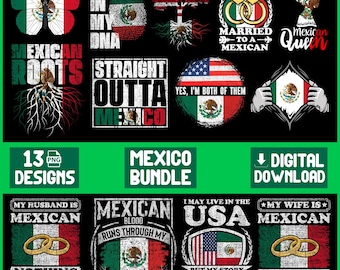 Paquete PNG de México / 13 diseños de orgullo mexicano / Imágenes prediseñadas de sublimación / Citas mexicanas para camisetas / Descarga digital