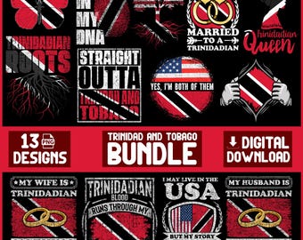 Paquete de imágenes PNG de Trinidad y Tobago / 13 diseños del orgullo trinitense / Imágenes prediseñadas para sublimación / Frases trinitenses para camisetas / Descarga digital
