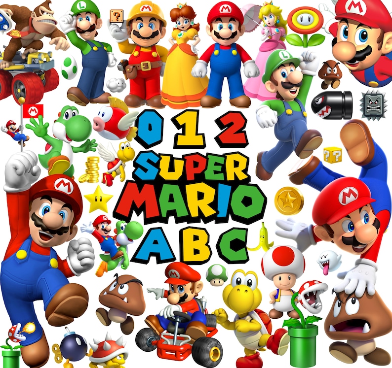 Super Mario PNG Bundle | Mario Clipart Designs | Super Mario Alphabet ...