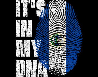 Está en mi ADN. Bandera de El Salvador. Huella dactilar. Orgullo salvadoreño. PNG (Descarga digital).