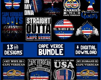 Paquete de imágenes PNG de Cabo Verde / 13 diseños del orgullo caboverdiano / Imágenes prediseñadas para sublimación / Frases caboverdianas para camisetas / Descarga digital
