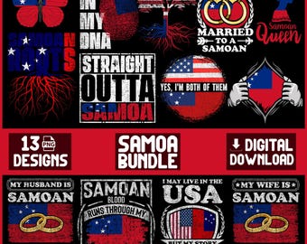 Paquete de imágenes PNG de Samoa / 13 diseños del orgullo samoano / Imágenes prediseñadas para sublimación / Frases samoanas para camisetas / Descarga digital