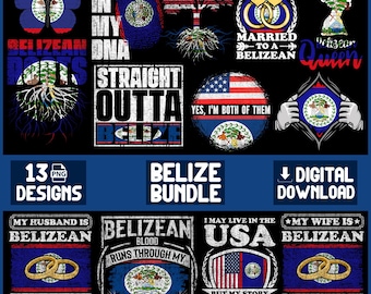 Belize png-bundel | 13 Belizean Pride-ontwerpen | Sublimatie clipart | Belizaanse quotes voor shirts | Digitale download
