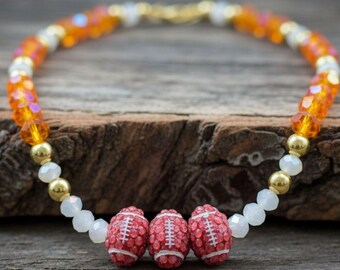 Texas Longhorns beaded football necklace