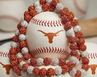 Texas baseball edition rhinestone bead spirit drip necklace