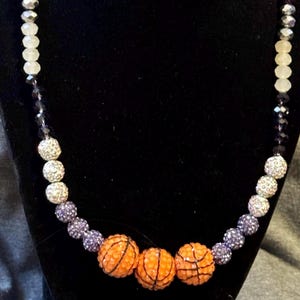 Basketball sparkle beaded necklace