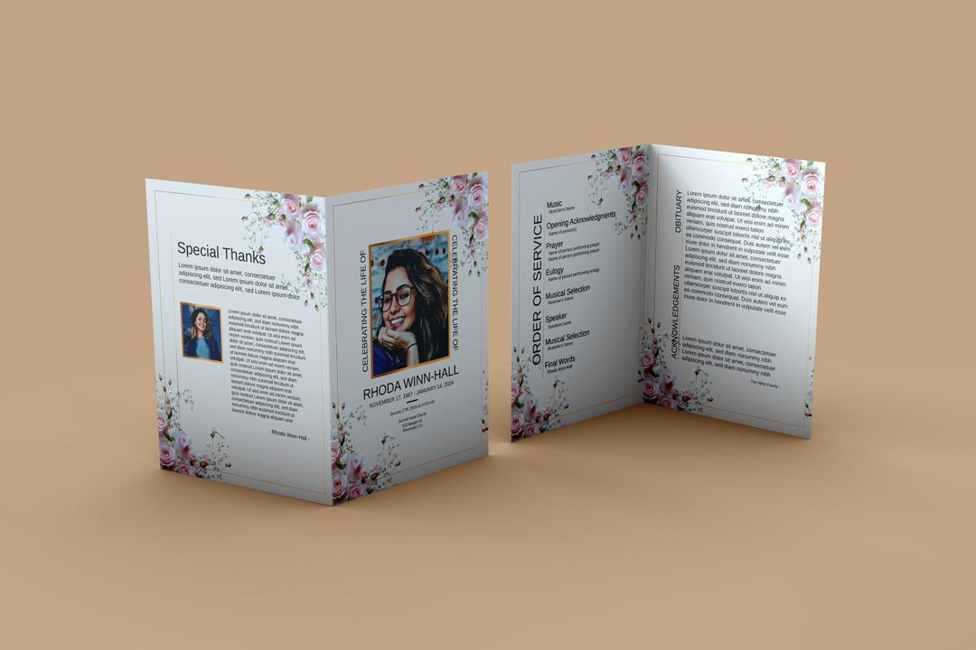Pink Roses Funeral Program Template | Pink Funeral Program Template ...
