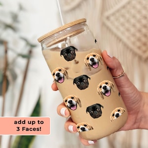 Custom Dog photo tumbler Personalized dog lover gifts for dog owner with dog face glass pet tumbler with picture Dog cup dad gift mom dog