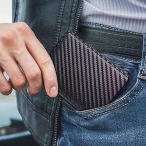 Billetera minimalista para tarjetas de presentación: billetera minimalista con diseño de fibra de carbono para hombres y mujeres, protección anti-contacto, diseño delgado.