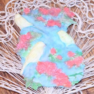 birds on branch flowers hand painted