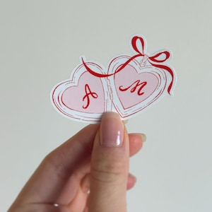 Custom Initials Heart Locket Sticker, Couples Gift, Anniversary, Hand-drawn, Ribbon, Pinterest Aesthetic, Water Resistant and Smudge Proof