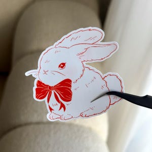 Coquette Bunny Sticker, Hand-drawn, Ribbon, Pinterest Aesthetic, Water Resistant and Smudge Proof