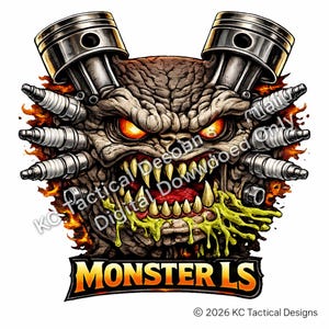 Monster LS Motor Dödskalle Grafik, Bilentusiast Sublimering (Digital Nedladdning)