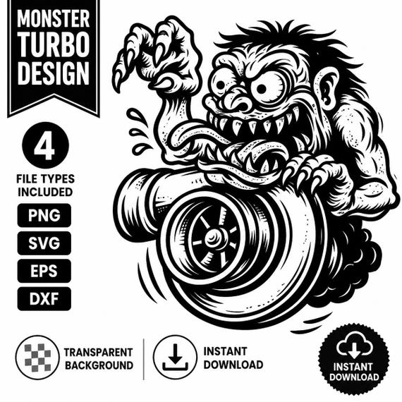 Turbo Monster Rat Fink SVG, PND, DXF, Hot Rod Clipart (digital