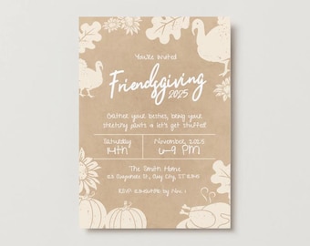 Friendsgiving Invitation Template Editable, Digital Download, Modern Thanksgiving Dinner Party Evite, DIY Fall Template