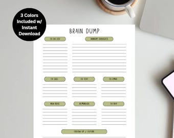 ADHD Brain Dump Planner | Printable To-Do List Template (3 Colors, PDF)