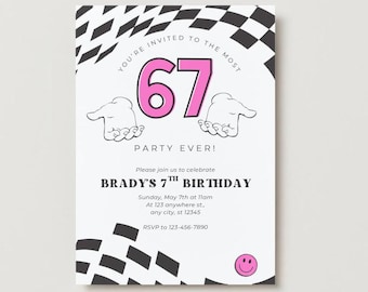 67 Birthday Invitation Template, Gen Z Birthday Invite, Editable Six Seven Invite, Cool 67 Theme Party (Digital Download Template)