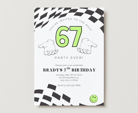 その他 Invitation 67 Birthday Invitation Template, Gen Z Birthday Invite, Editable