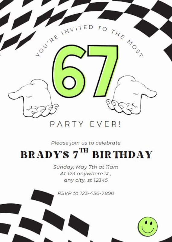 67 Birthday Invitation Template, Gen Z Birthday Invite, Editable
